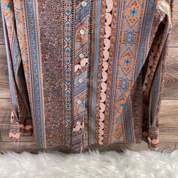 Ladies Handcrafted Long Sleeve Button Up Blouse Paisley Southwestern Vintage - Picture 4 of 6